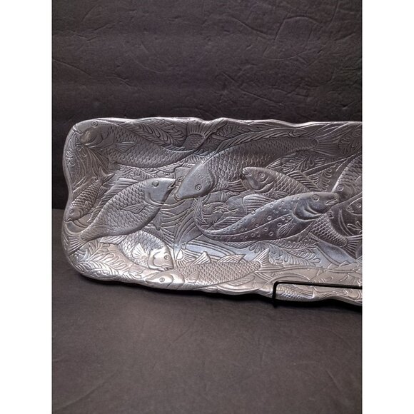 Arthur Court Metal Serving Platter, 19" Rectangular Fish Design Tray Mid Century - Picture 8 of 16